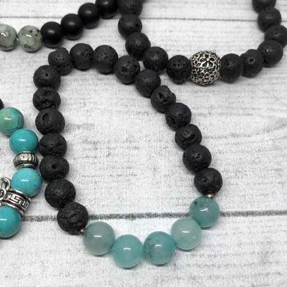 Bundle lot 5 lava stone and gemstone stretch/roll on bracelets boho style - Picture 4 of 7